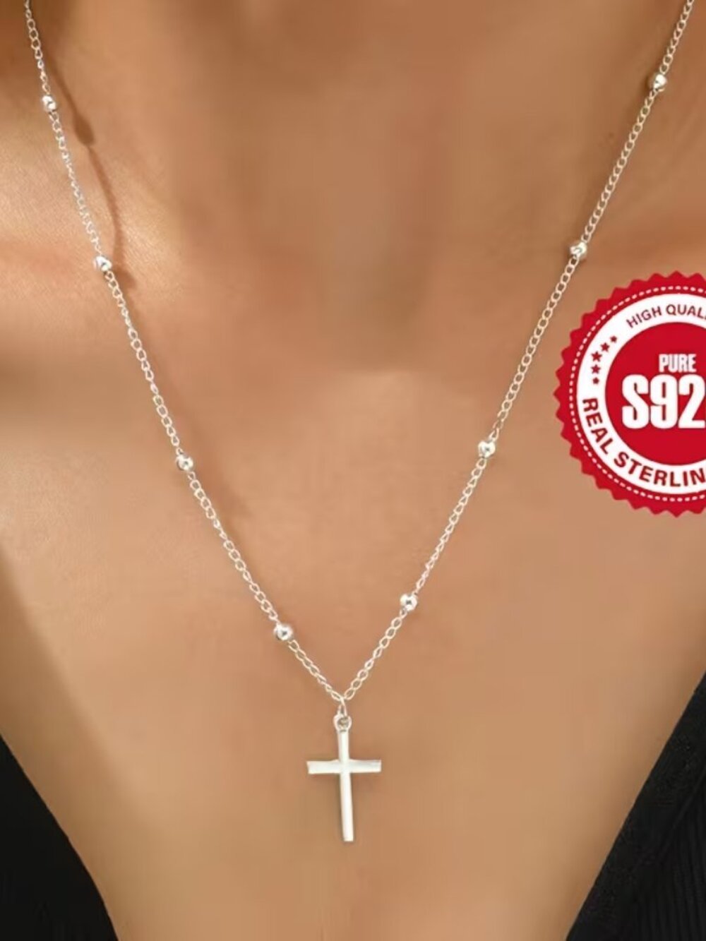 925 Ladys Sterling Cross Pendant - New - Picture 3 of 4